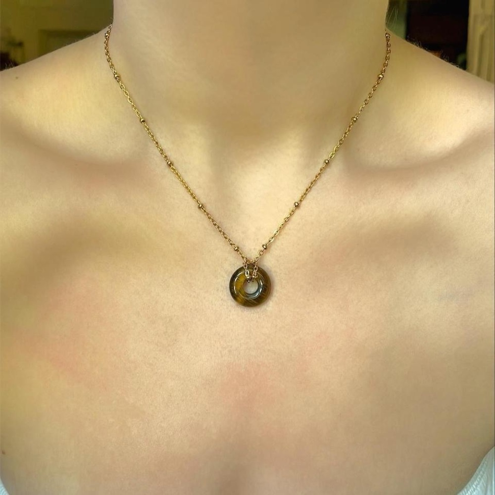 Gold-tone Tiger Stone Chain Necklace